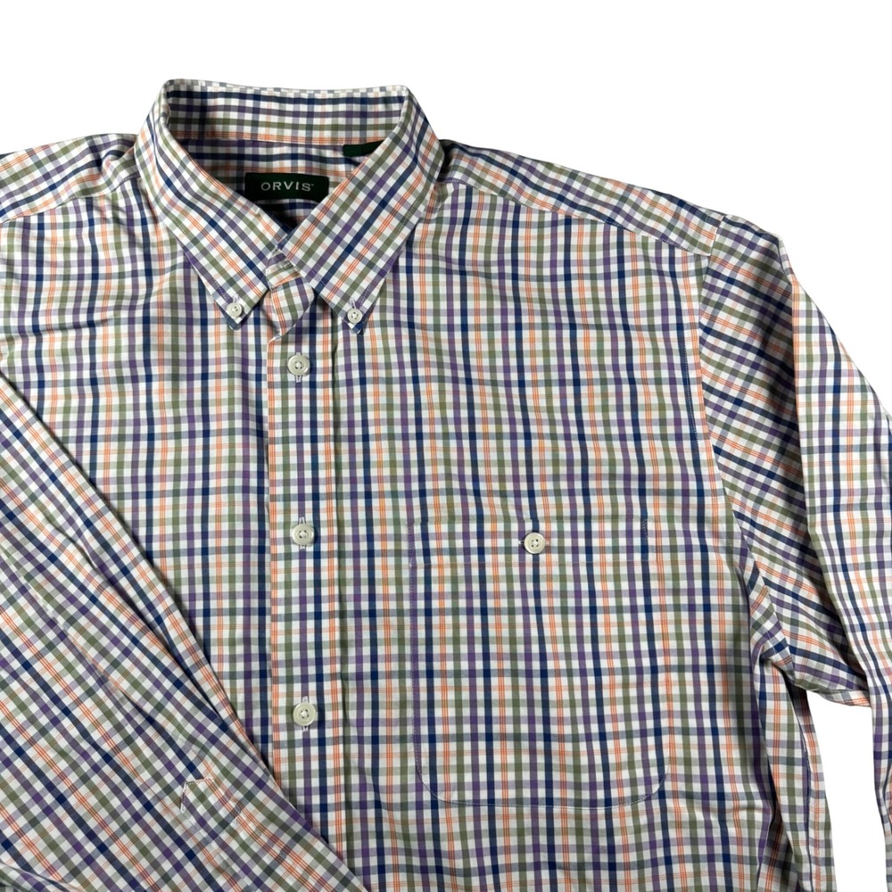 Orvis Button Down Shirt Mens XL Multi Color Excellent Wrinkle Free Tattersall